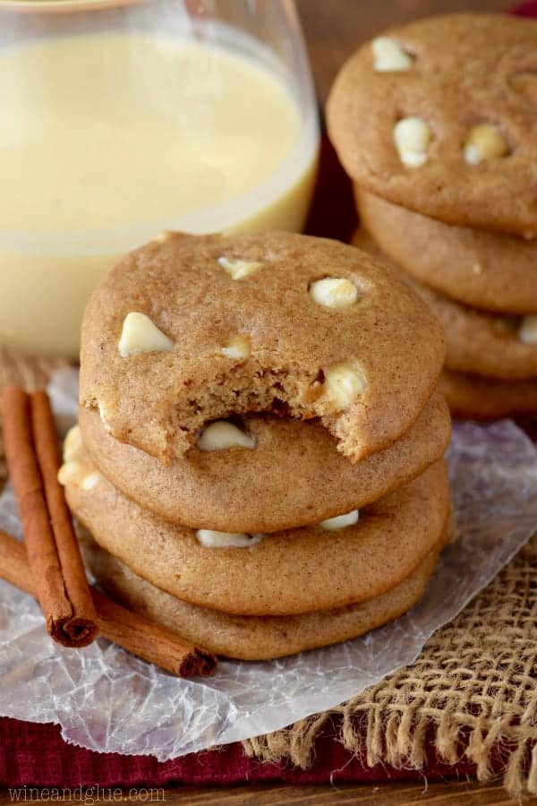 These White Chocolate Chip Eggnog Cookies are full of sweet spices and delicious eggnog taste! Chewy, soft, and delicious! Perfect holiday cookies!