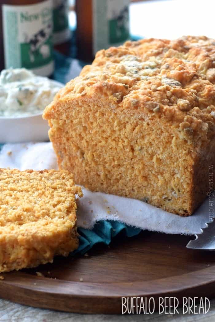 Your gameday spread needs this Buffalo Beer Bread and Light Ranch Dip! Such an easy no rise bread recipe!