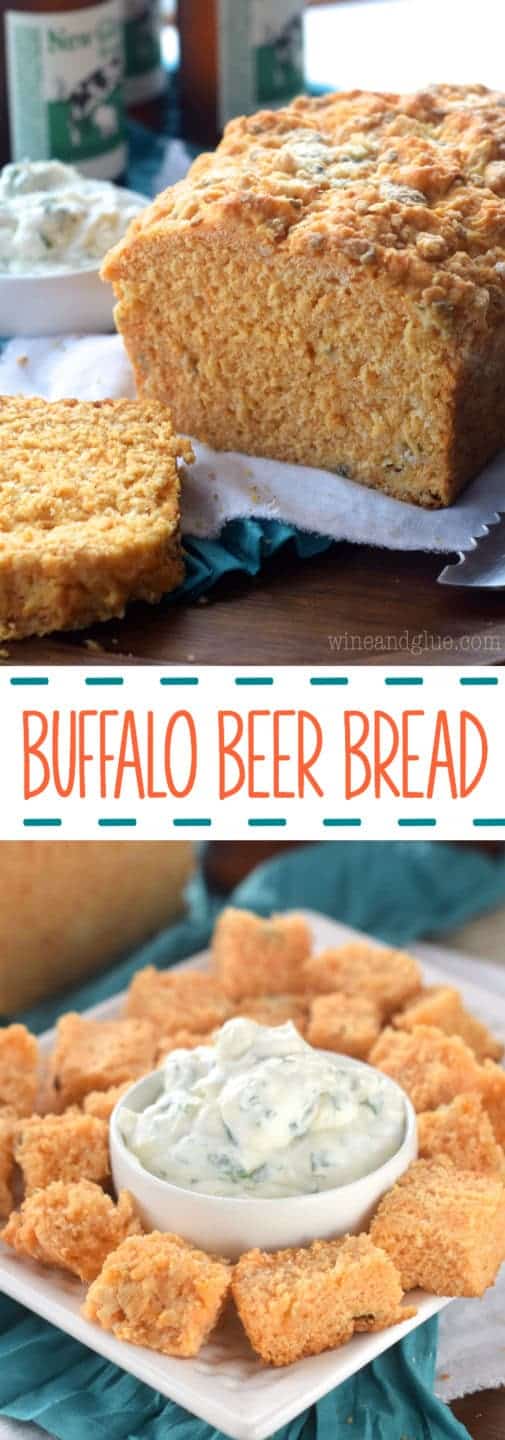 Your gameday spread needs this Buffalo Beer Bread and Light Ranch Dip! Such an easy no rise bread recipe!