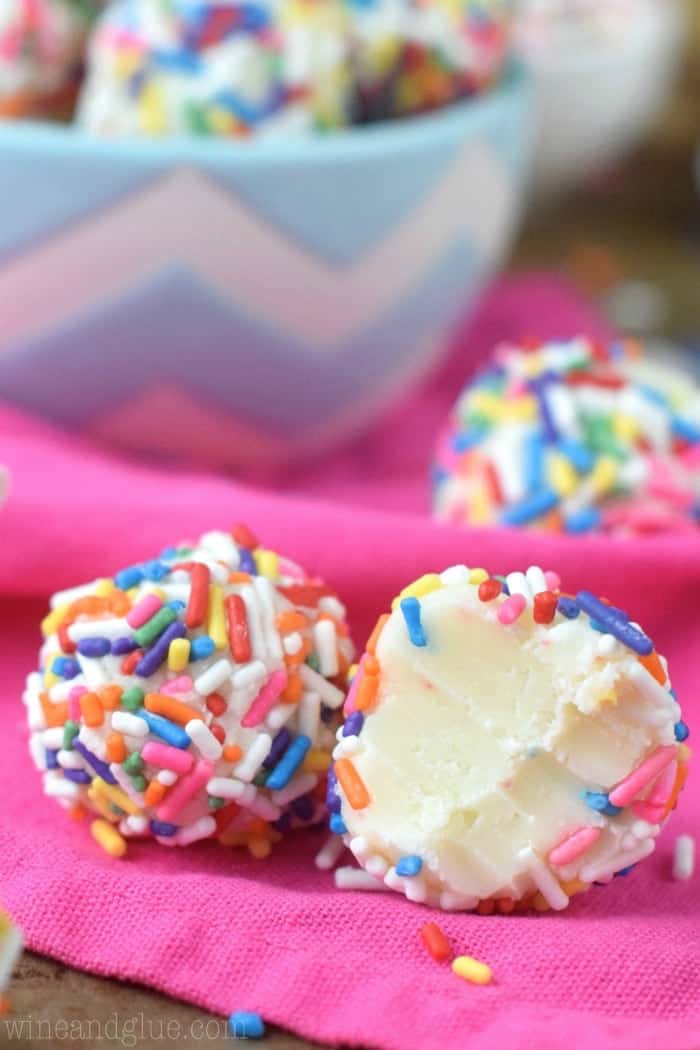 These Cake Batter Truffles are made in the microwave! And so so so yummy! Good luck only eating one!