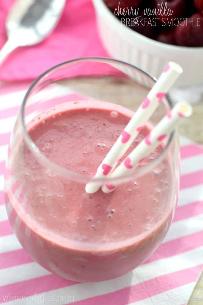 A delicious and super easy Cherry Vanilla Breakfast Smoothie to make your morning simple and tasty!