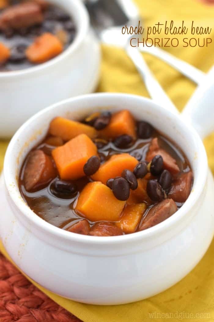 This Crock Pot Black Bean Chorizo Soup is the perfect comfort food, but easy enough for a weeknight meal!
