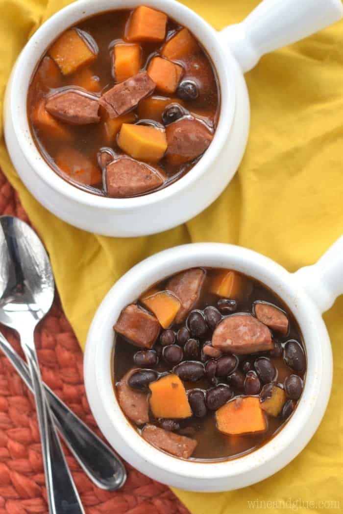 This Crock Pot Black Bean Chorizo Soup is the perfect comfort food, but easy enough for a weeknight meal!