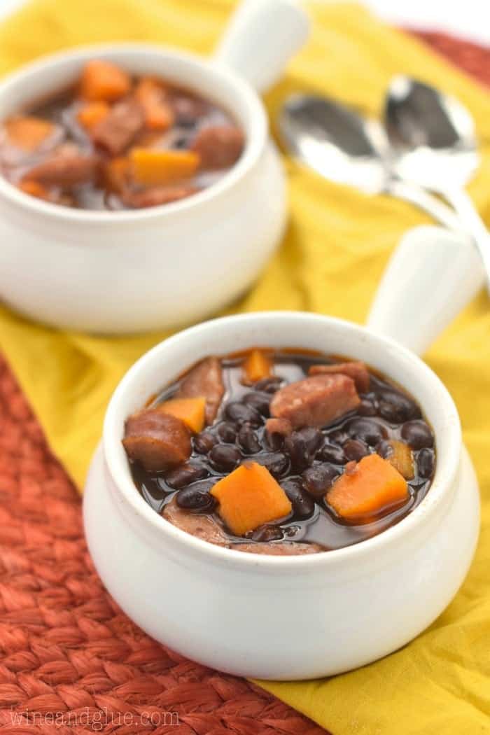 This Crock Pot Black Bean Chorizo Soup is the perfect comfort food, but easy enough for a weeknight meal!