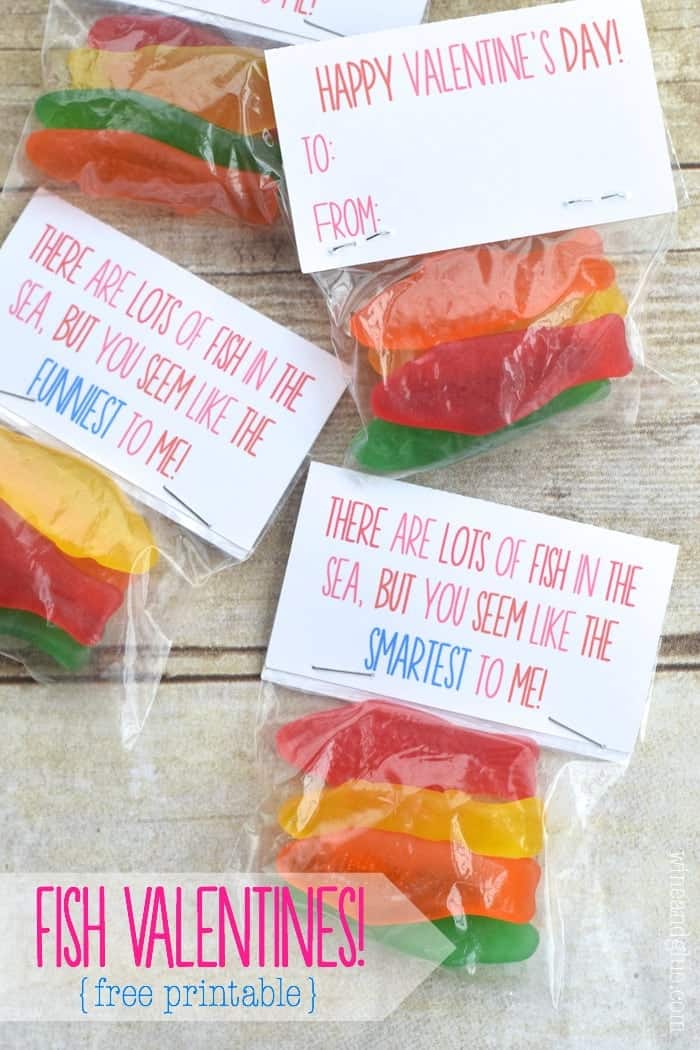 Adorable little tags, paired with fish candy, for a perfect homemade valentine!