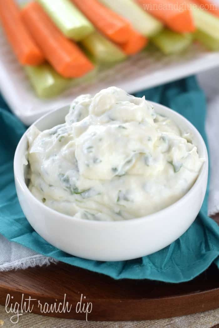 This Light Ranch Dip makes for a great appetizer!  Plus it's lower in calories than everything else on the table!