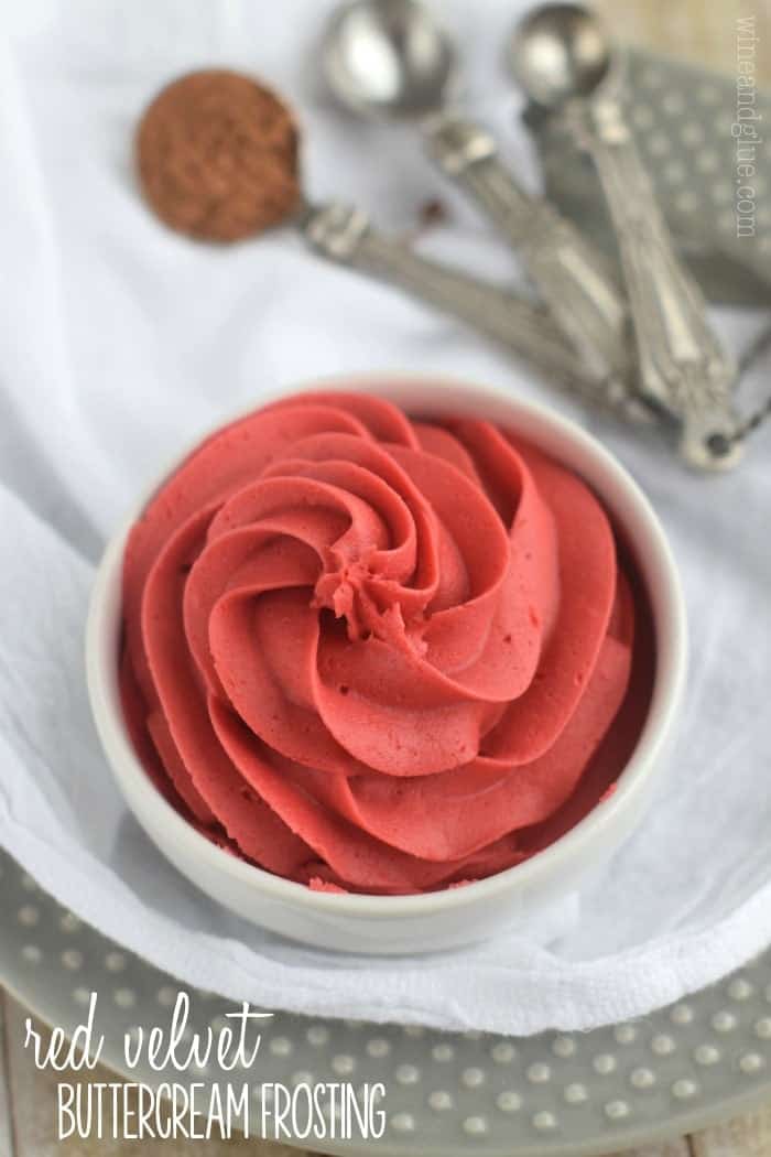 This Red Velvet Buttercream Frosting is rich, delicious, and perfect to top a cupcake . . . or spoon