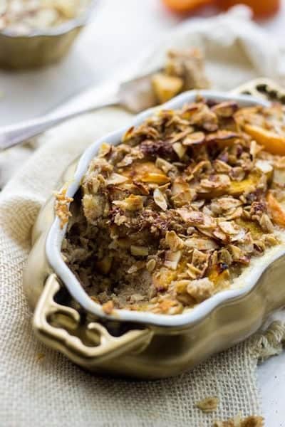 Healthy French Toast Bake with Peaches and Almond Streusel