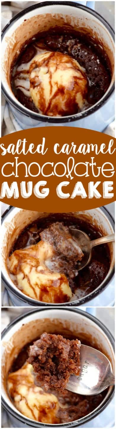 This Salted Caramel Chocolate Mug Cake is your rich and delicious answer to a chocolate craving!