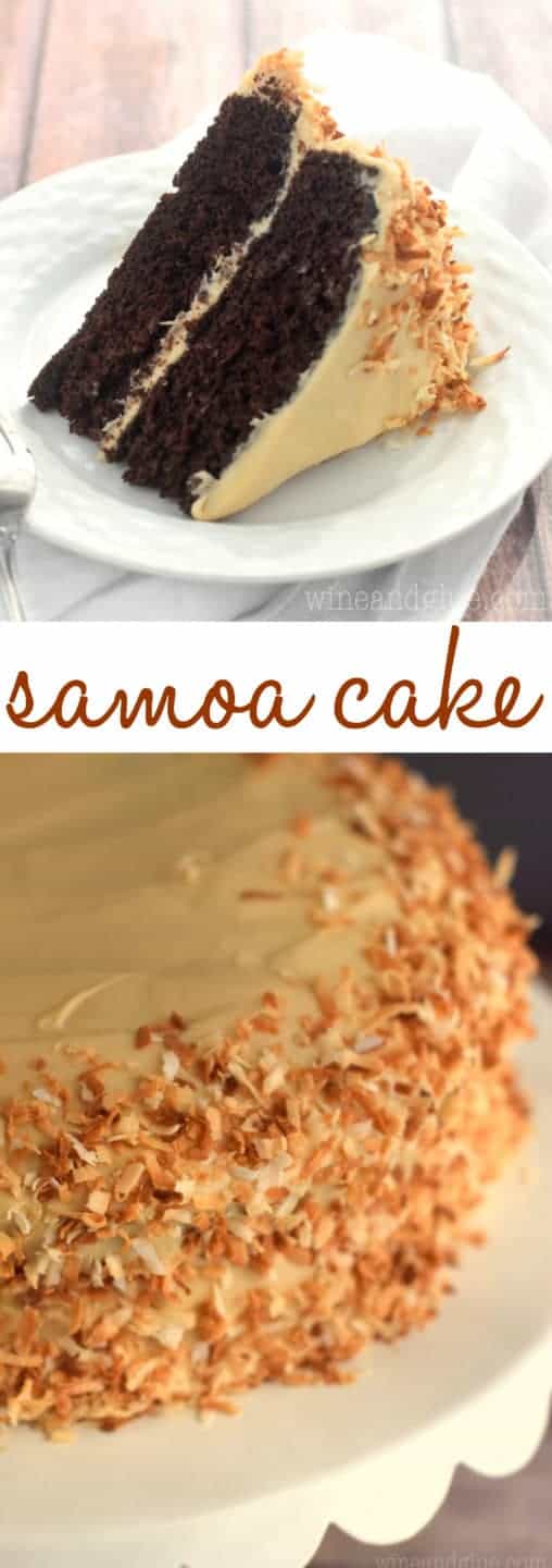 This Samoa Cake is the perfect combination of chocolate, caramel, and coconut. Moist, delicious, and perfectly rich!