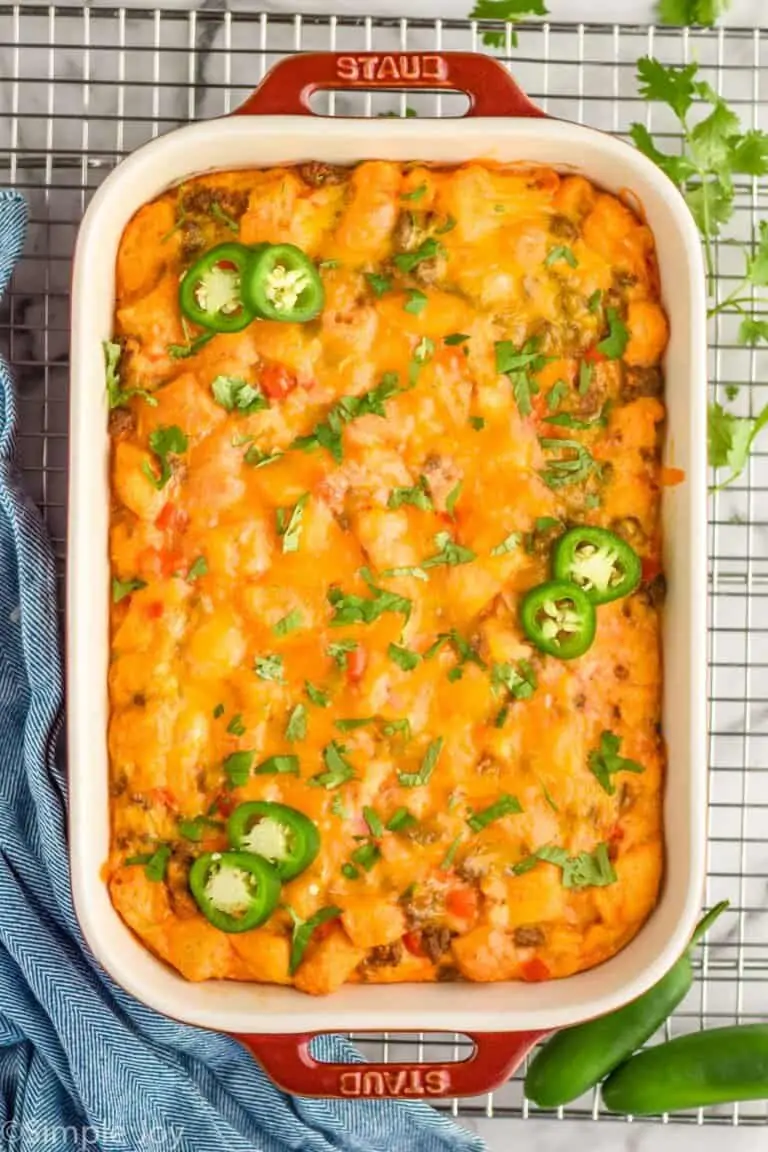 overhead of a sausage breakfast casserole