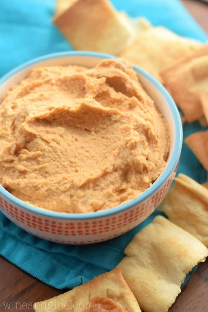 This Spicy Chipotle Hummus is easy to throw together and makes a perfect appetizer or snack!