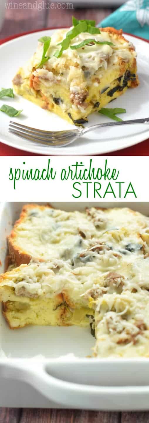 This Overnight Spinach Artichoke Strata makes for a delicious breakfast casserole ready to throw in the morning!