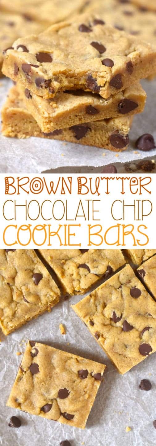 These Brown Butter Chocolate Chip Cookie Bars are insanely good! Like you cut off a slice and then suddenly the whole pan is gone good!