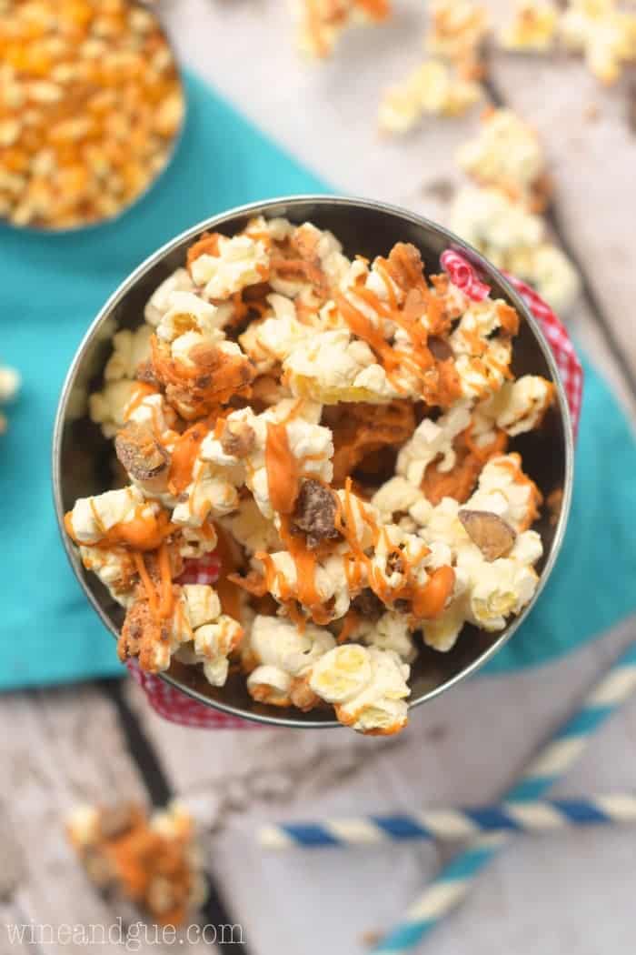 This Butterscotch Toffee Popcorn is THREE ingredients and only takes about five minutes to make!