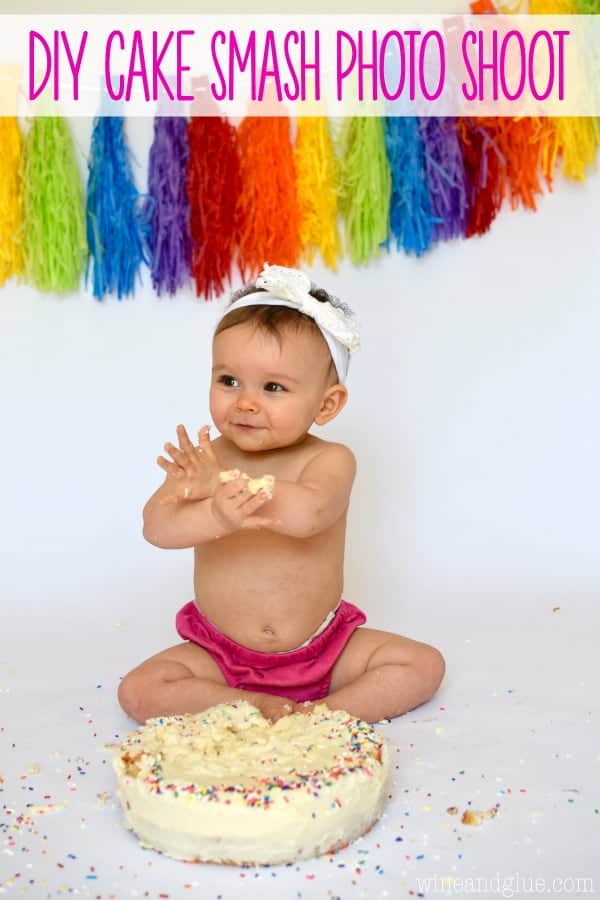 Take those cute pictures of your baby's first birthday and them eating their cake right at home with this DIY Cake Smash Photo Shoot!