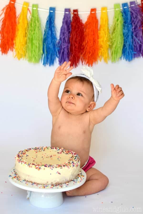 Take those cute pictures of your baby's first birthday and them eating their cake right at home with this DIY Cake Smash Photo Shoot!