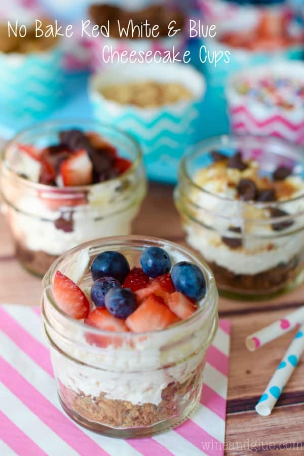 No Bake Red White & Blue Cheesecake Cups! So easy, so delicious!