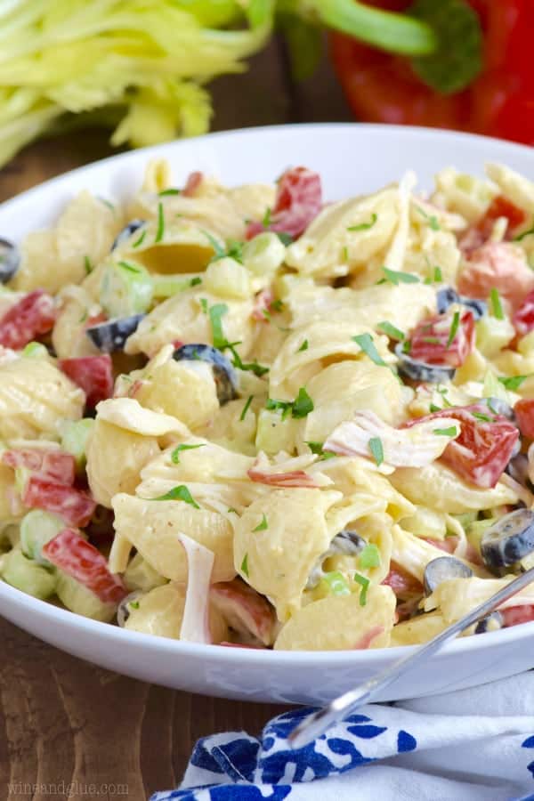 bowl of crab pasta salad