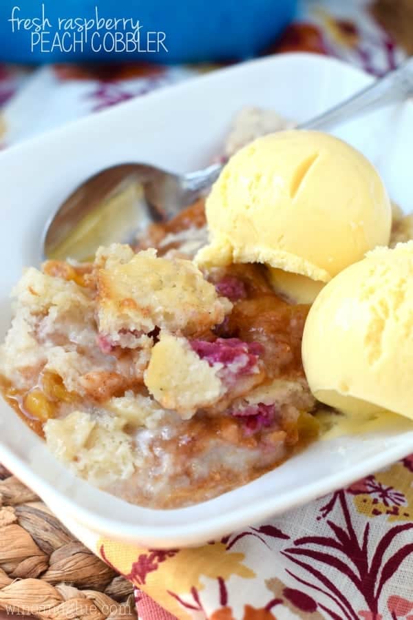 This Fresh Raspberry Peach Cobbler made with fresh raspberries and fresh peaches is the perfect way to bake summer!