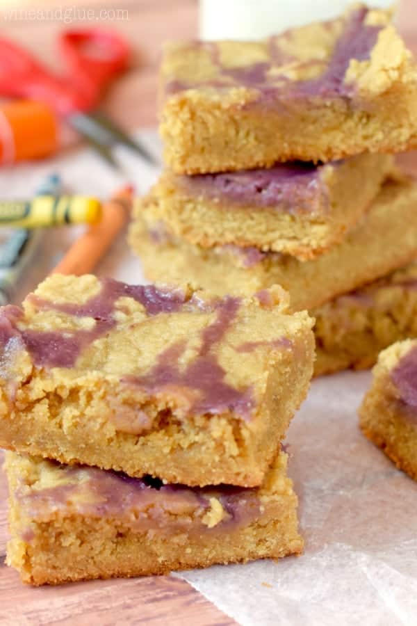 These Peanut Butter and Jelly Cookie Bars are a snap to make, but are SO GOOD the pan will disappear before you know it!