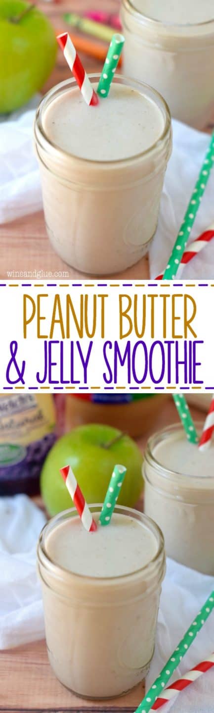 This Peanut Butter and Jelly Smoothie is such a perfect after school snack! Fills the kiddos up without being packed with sugar!