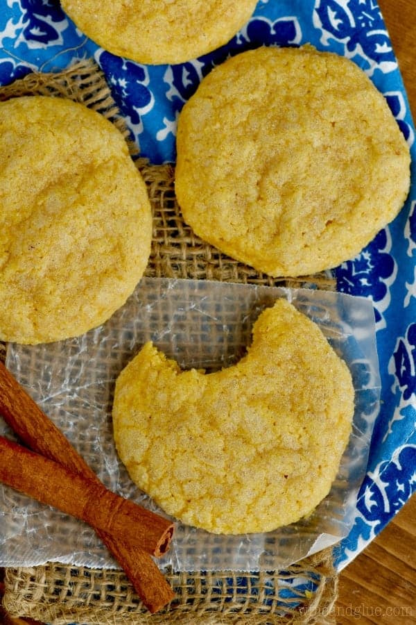 An overhead photo of the Pumpkin Sugar Cookies have a light golden color. 