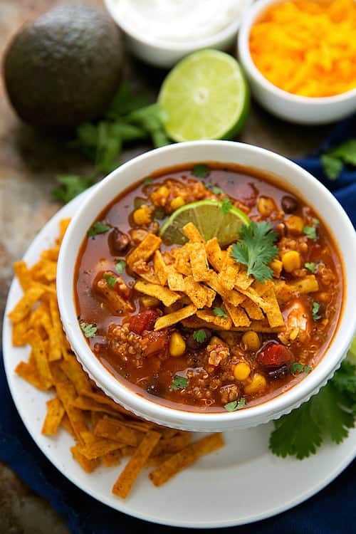 Slow Cooker Mexican Tortilla Chicken and Quinoa Soup