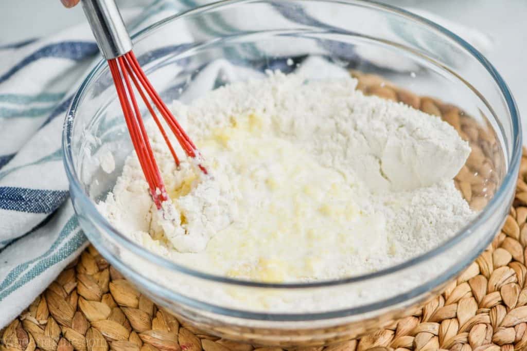 stirring buttermilk mixture into flour mixture to make easy drop biscuits