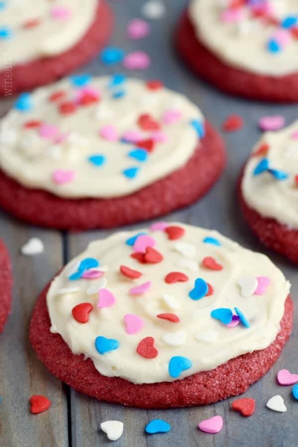 Red Velvet Cookies with sprinkles. 