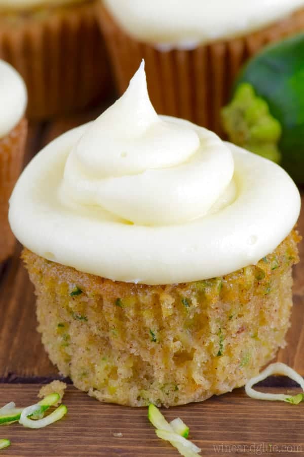 The Zucchini Cupcake has little shreds of zucchini in it and topped with a vanilla frosting. 