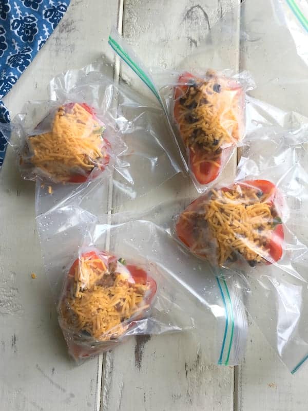 taco stuffed peppers in sandwich bags to be frozen