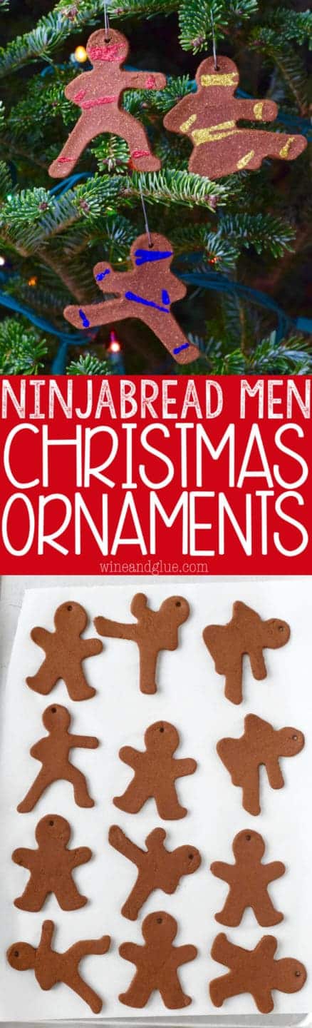 These Ninjabread Man Christmas Ornaments are such a fun easy holiday craft that smell just like gingerbread cookies! Perfect for a fun activity with the kiddos or gifting!