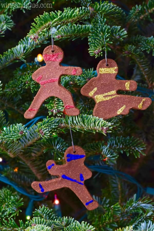These Ninjabread Man Christmas Ornaments are such a fun easy holiday craft that smell just like gingerbread cookies! Perfect for a fun activity with the kiddos or gifting!