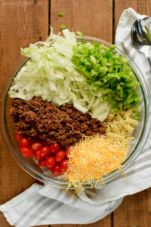 This Taco Pasta Salad is a family favorite!  It's perfect for BBQs, potlucks and big family gatherings!