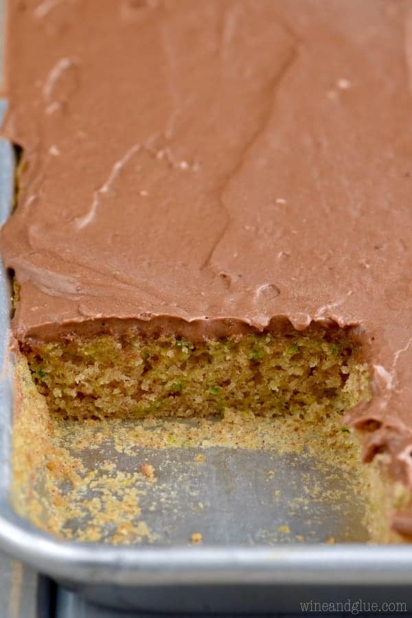 This Zucchini Sheet cake, smothered with chocolate frosting, is the perfect dessert! So delicious and feeds a crowd!