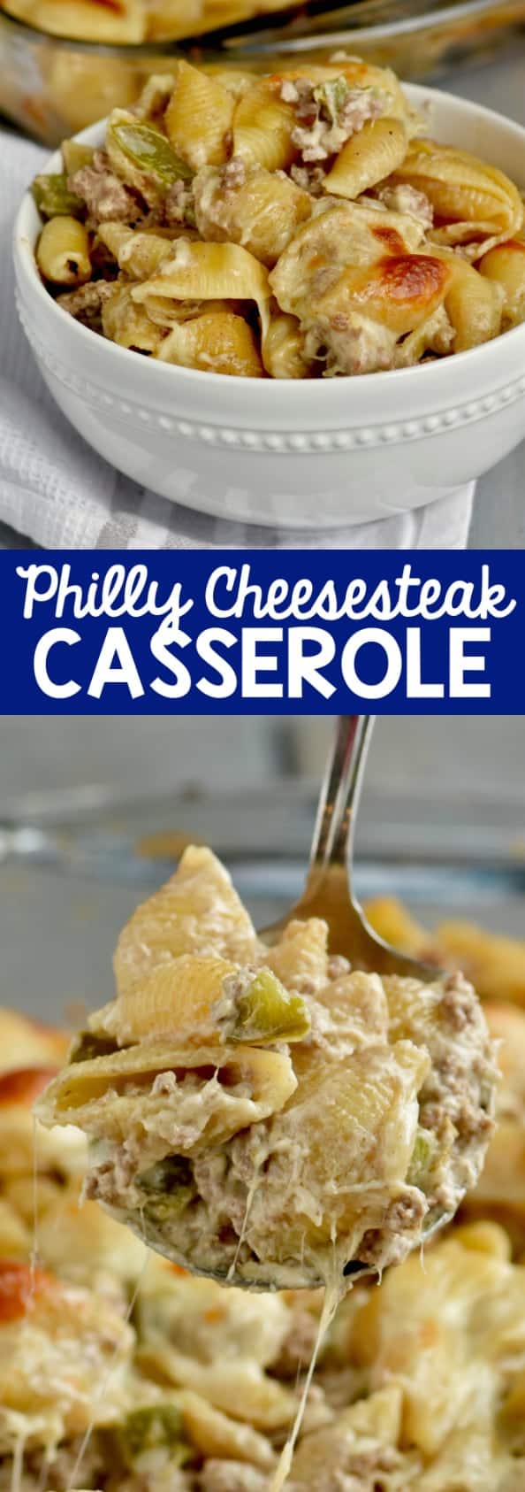 collage of photos of philly cheese steak casserole