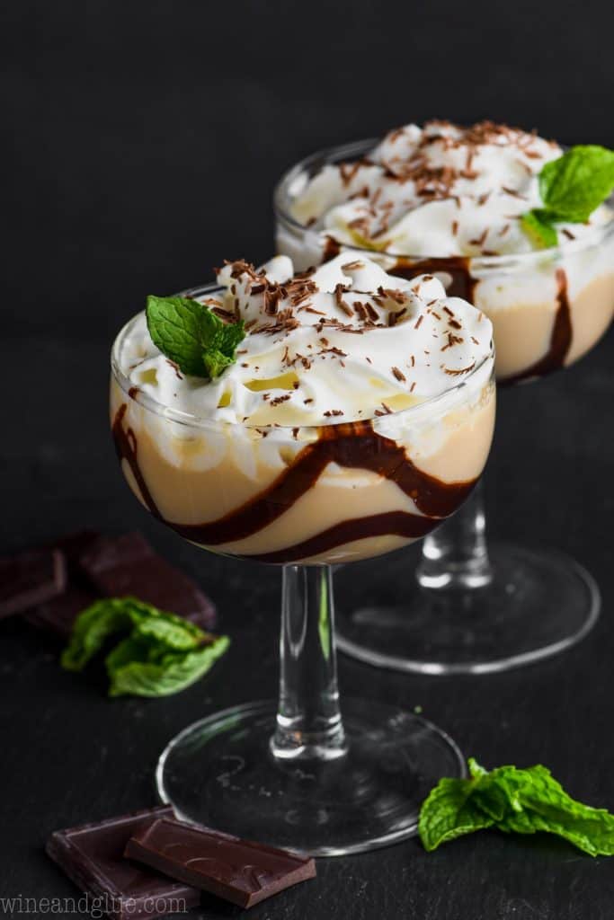 chocolate baileys martini in a glass lined with chocolate