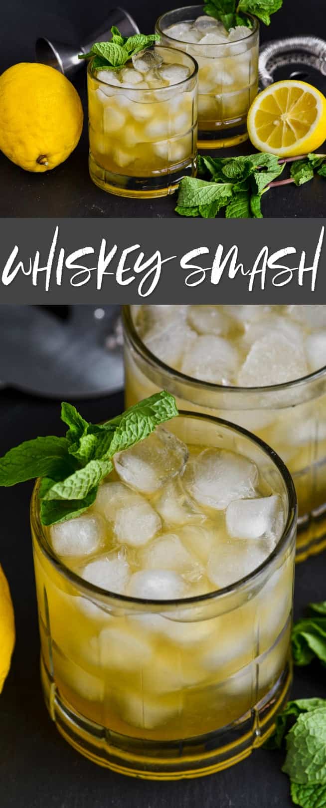 collage of photos of whiskey smash