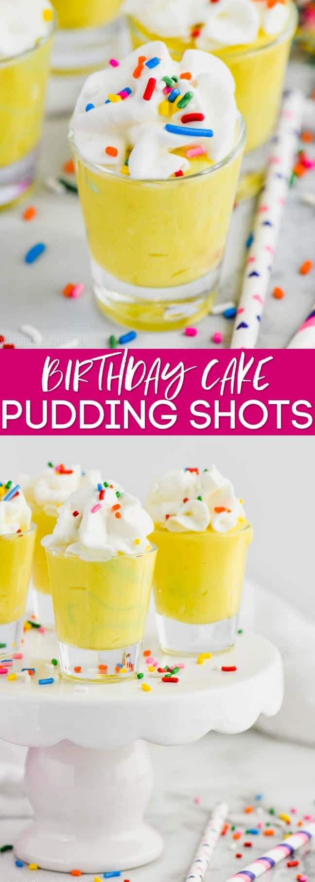 collage of photos of birthday cake pudding shots