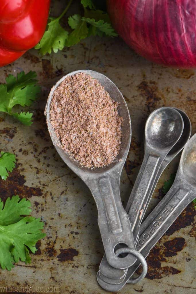 homemade fajita seasoning in a measuring spoon
