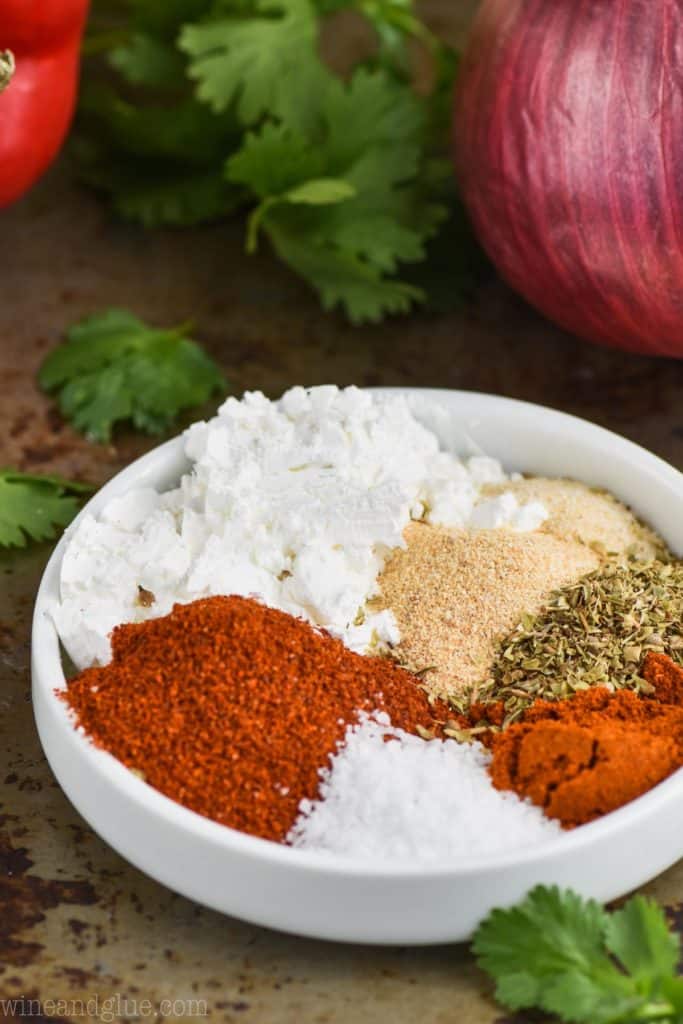 fajita seasoning recipe in a small dish with ingredients separated