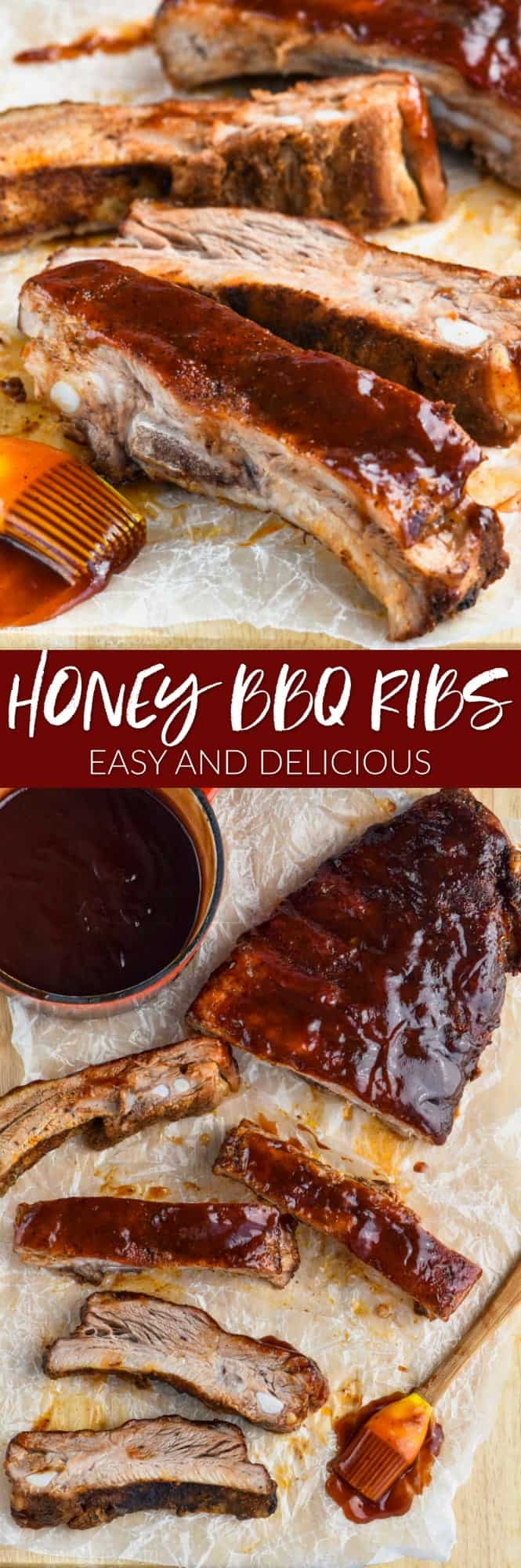 collage of photos of honey bbq ribs recipe