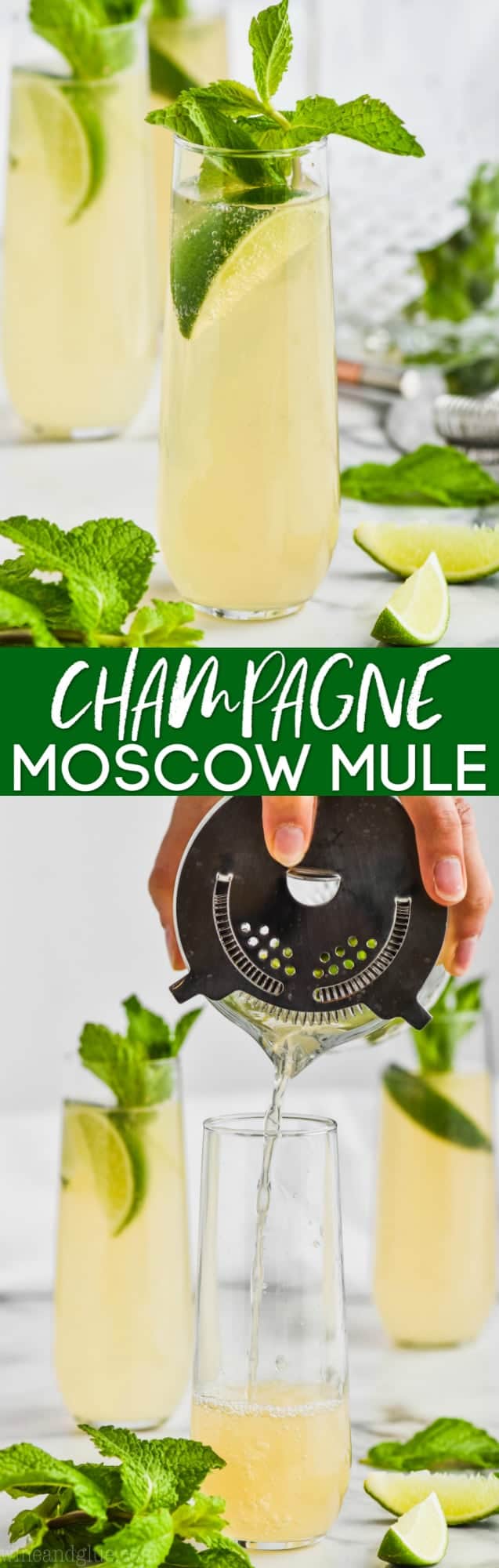 collage of photos of champagne moscow mule