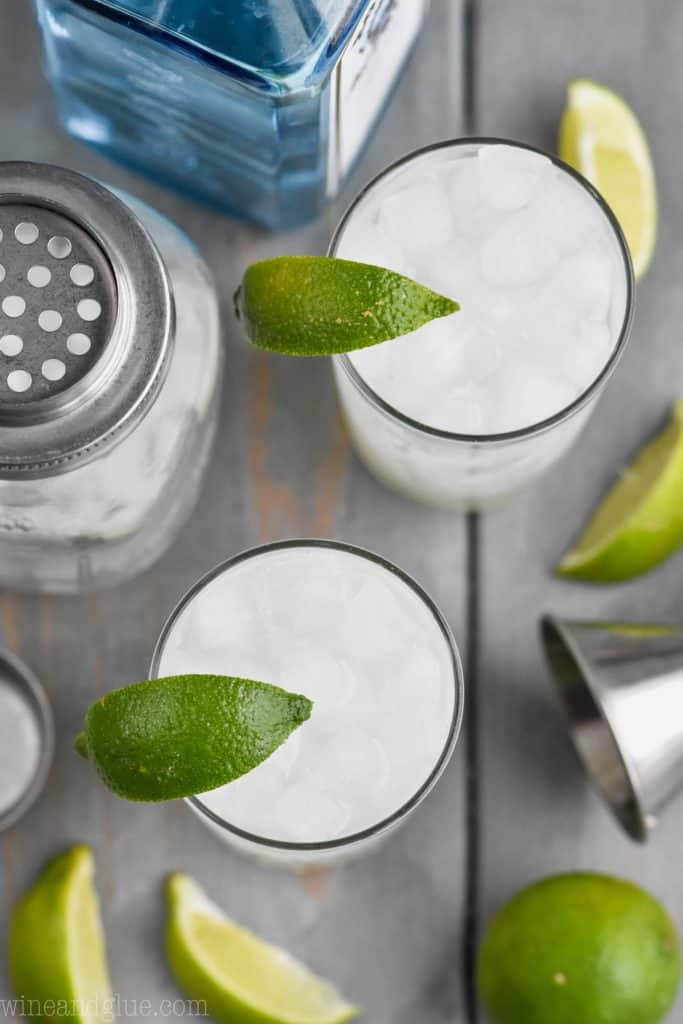 overhead view of how to make a gin rickey recipe