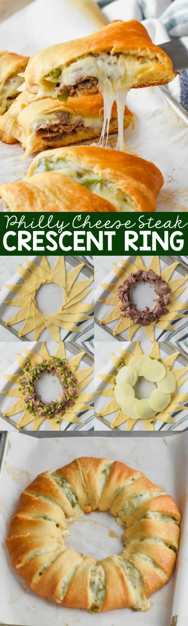 dishing out a piece of philly cheese steak crescent ring and how to put it together