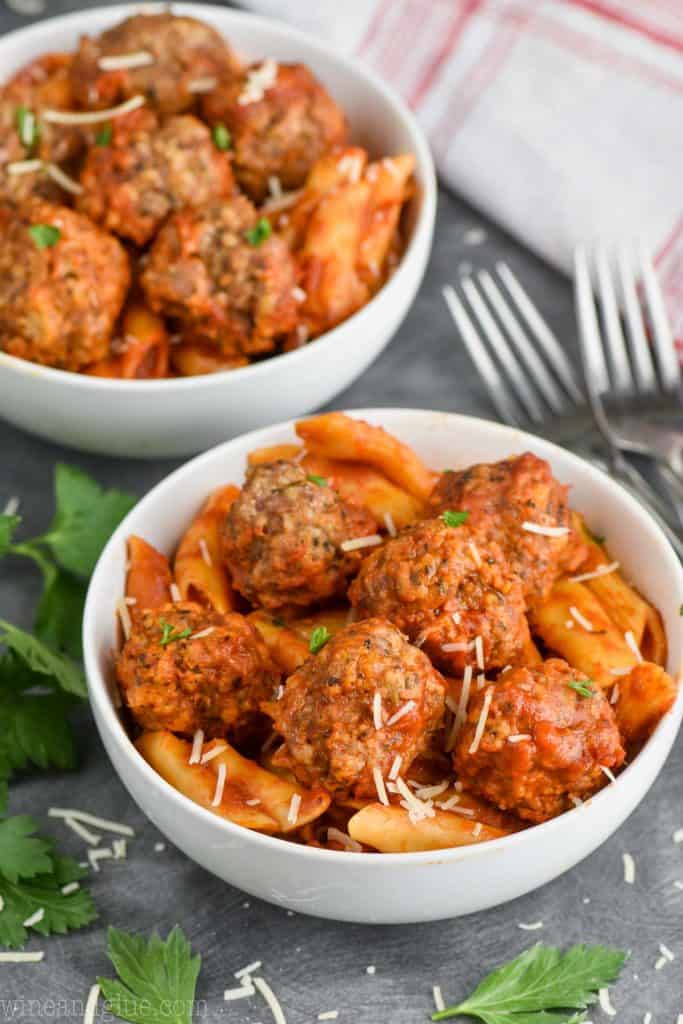 bowl of instant pot meatballs and pasta