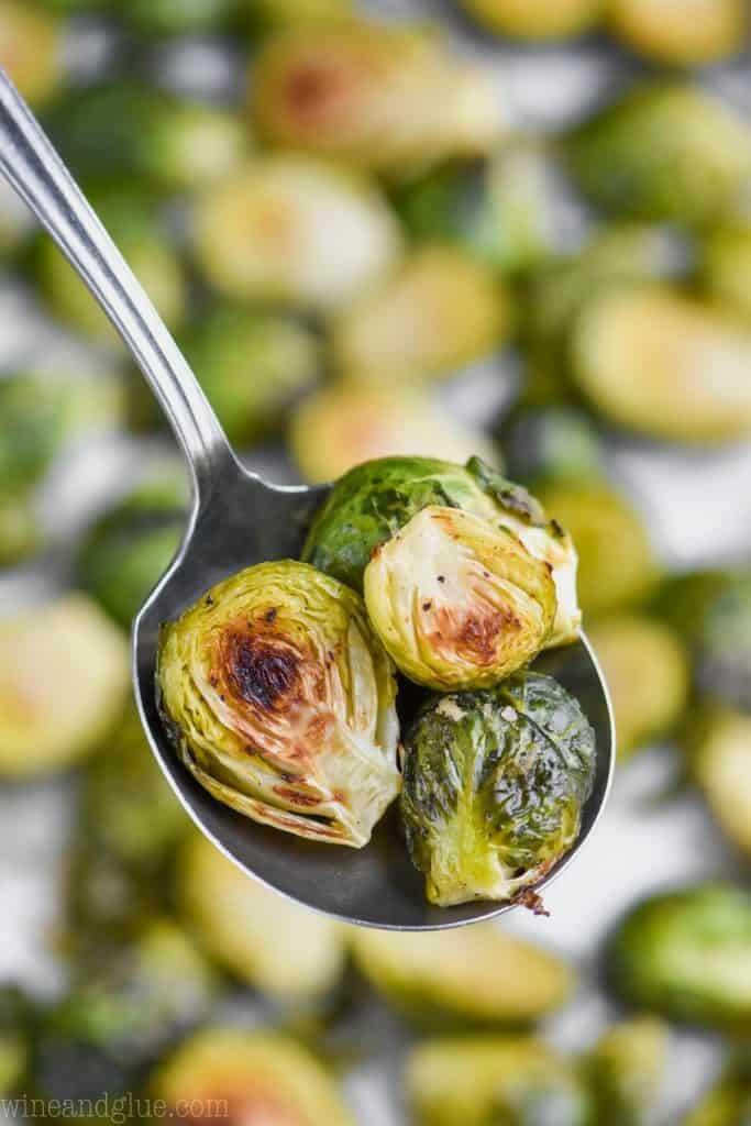 spoonful of crispy brussesl sprouts recipe