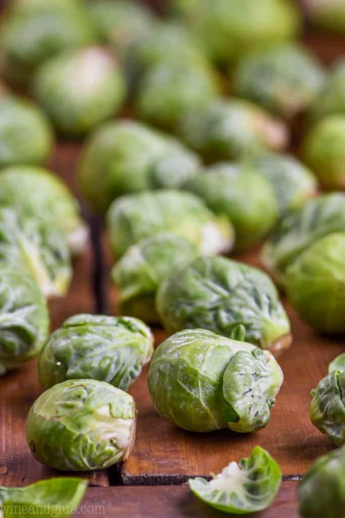 uncooked brussels sprouts ready to be made into crispy brussel sprouts