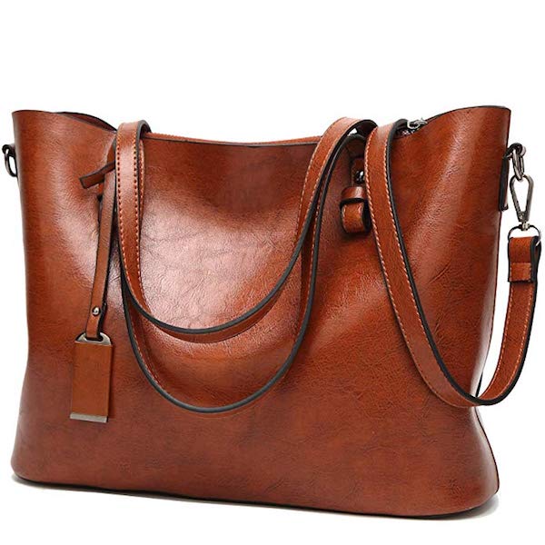 picture of a brown faux leather purse